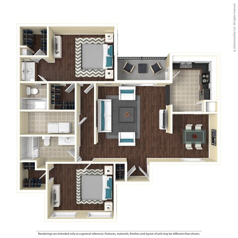 a 3d floor plan of a house with bedrooms and a living room